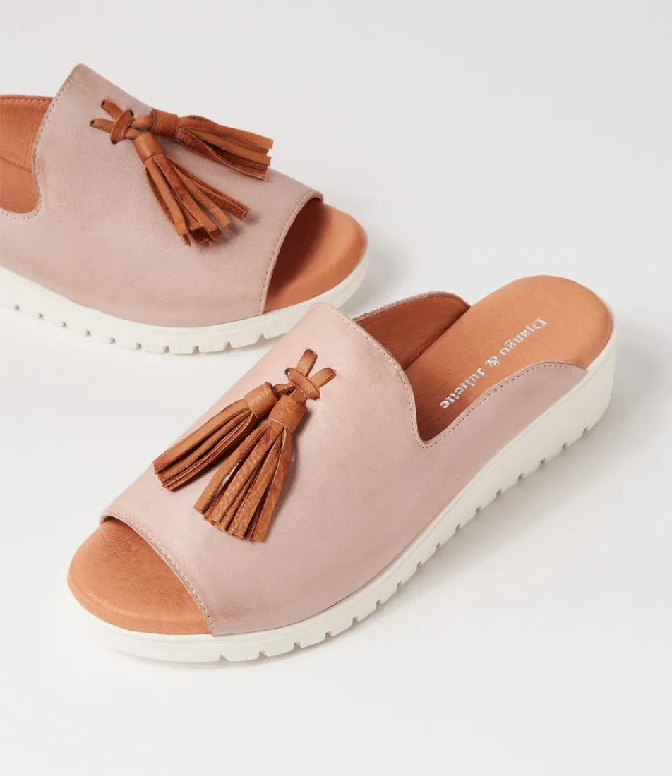 DJANGO & JULIETTE Mayson Dusty Pink Dark Tan Leather Mules