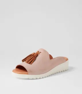 DJANGO & JULIETTE Mayson Dusty Pink Dark Tan Leather Mules