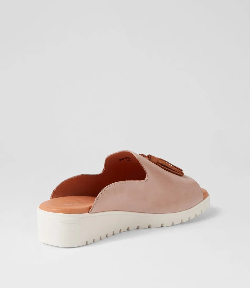 DJANGO & JULIETTE Mayson Dusty Pink Dark Tan Leather Mules