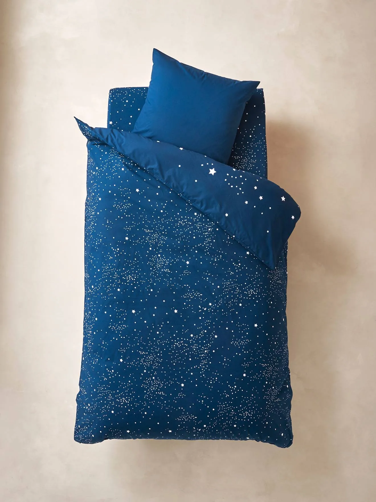 Duvet Cover + Pillowcase Set for Children, Glow-in-the-Dark Details, POLAR BEAR - dark blue