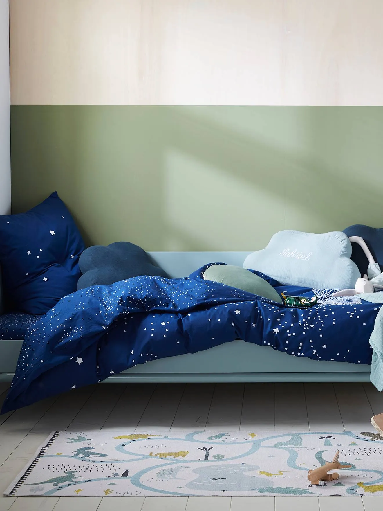 Duvet Cover + Pillowcase Set for Children, Glow-in-the-Dark Details, POLAR BEAR - dark blue