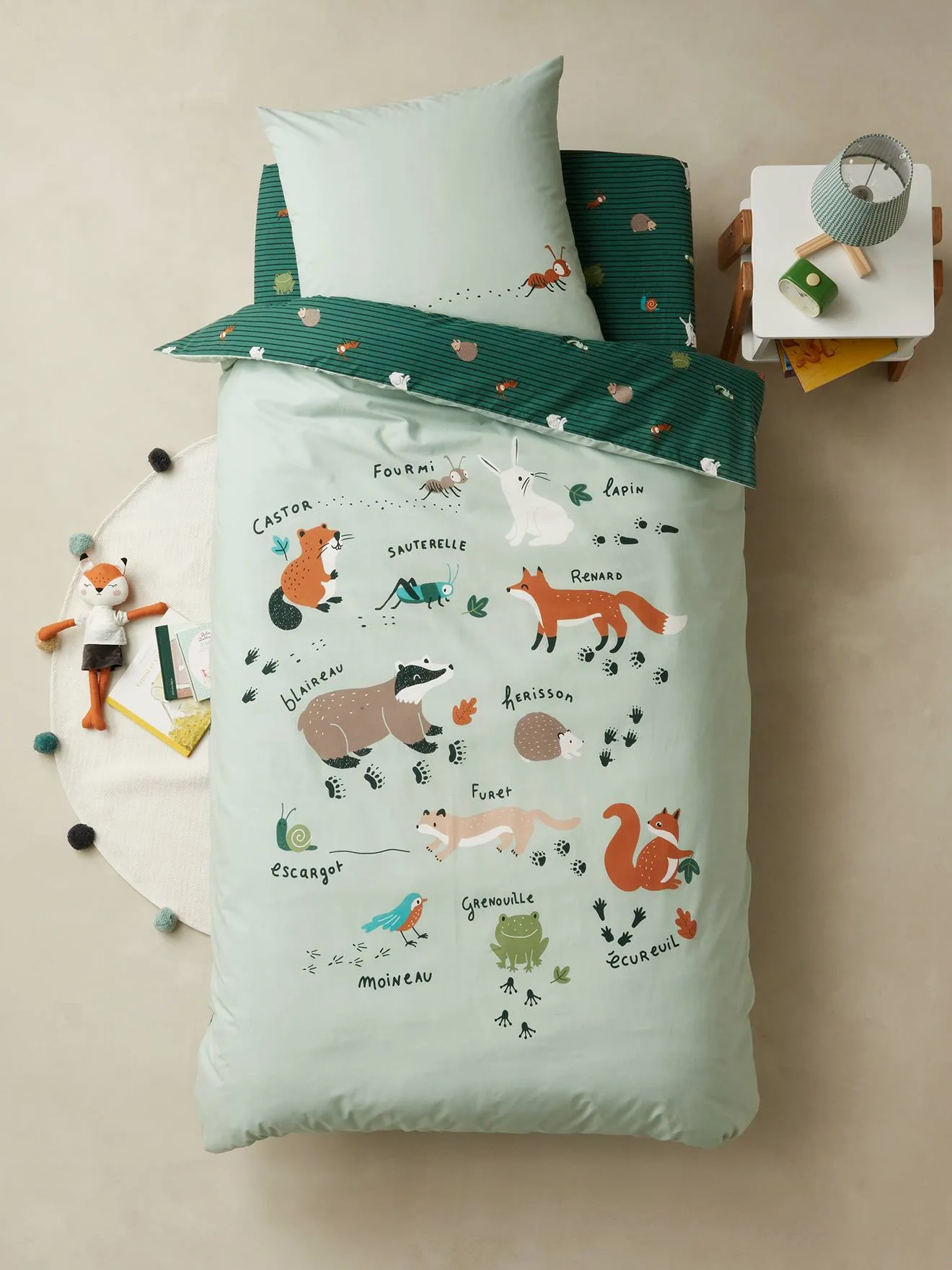 Duvet Cover + Pillowcase Set for Children, Pure Organic Cotton* CLASSE VERTE - green