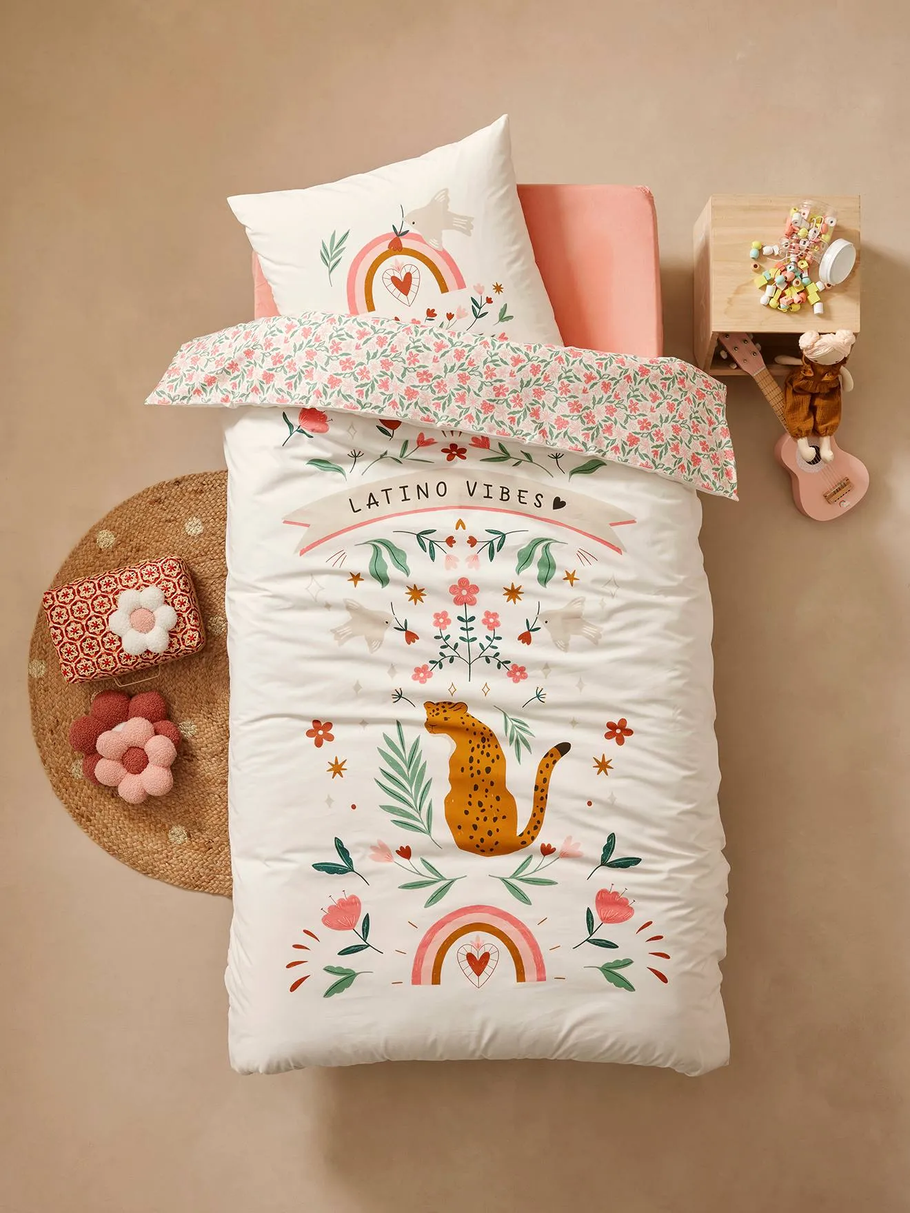 Duvet Cover + Pillowcase Set with Recycled Cotton, Latino Vibes - multicoloured