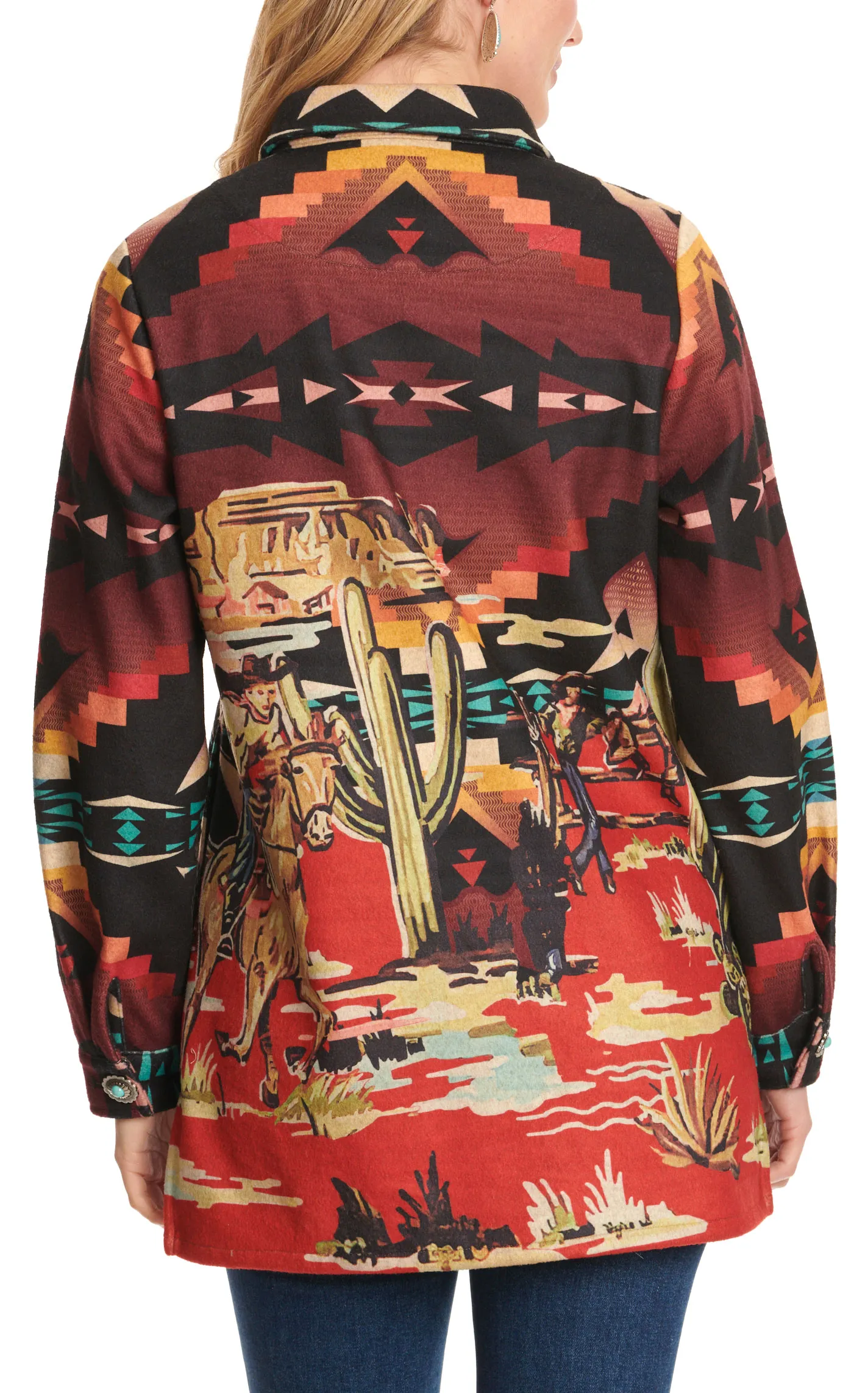 Fashion Express Women's Black & Sunset Aztec Desert Print Long Sleeve Jacket 