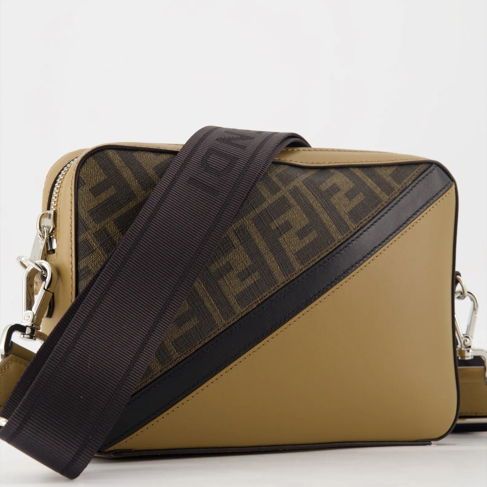 Fendi Diagonal Brown Leather Camera Bag