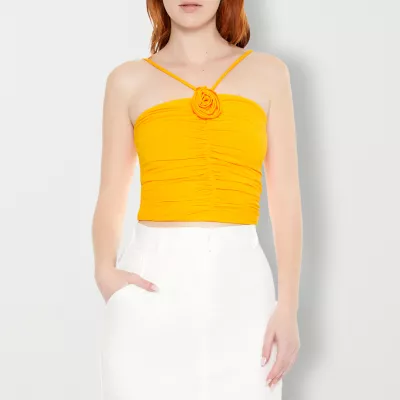 Forever 21 Rosette Ruched Womens Halter Neck Sleeveless Crop Top Juniors