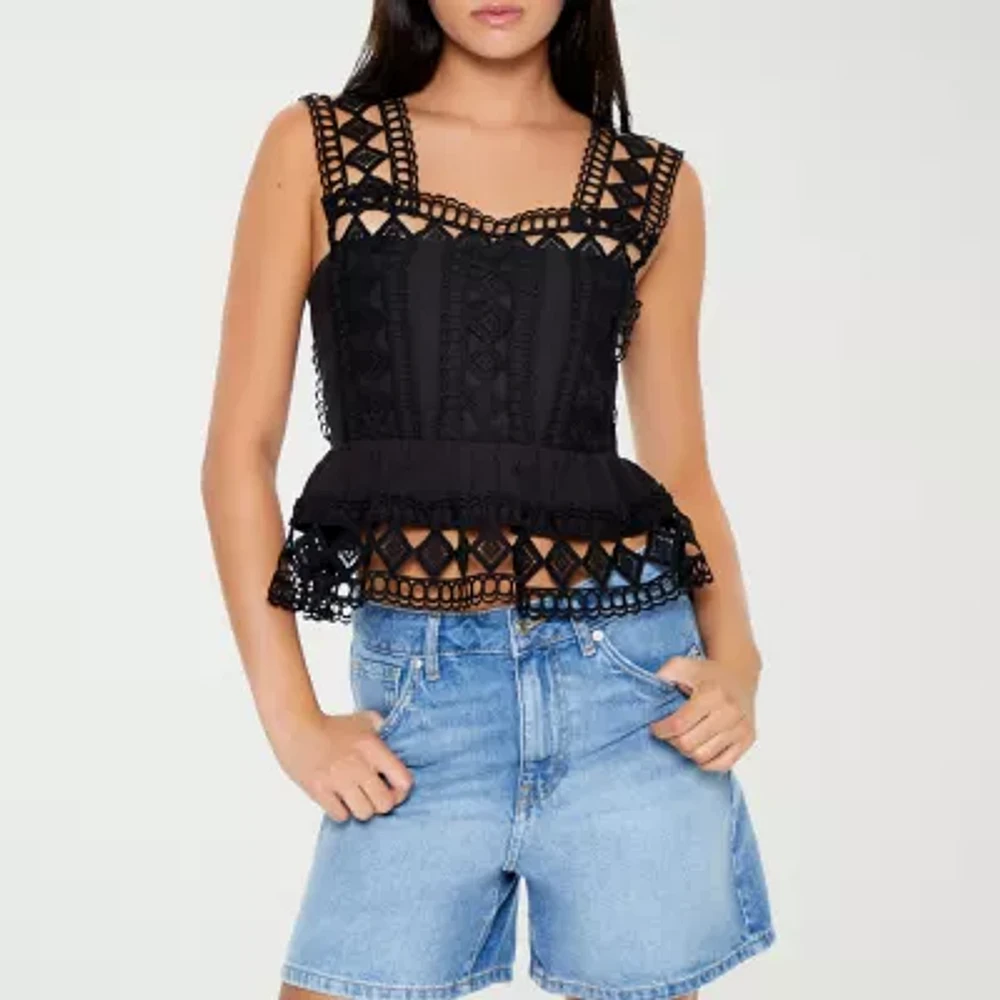 Forever 21 Womens Square Neck Sleeveless Peplum Top Juniors