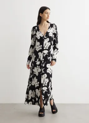 Ganni -  Printed Crepe V-Neck Dress - Dress