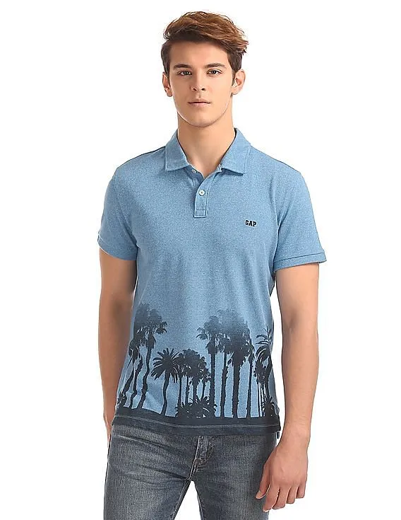 GAP Men Blue Printed Polo