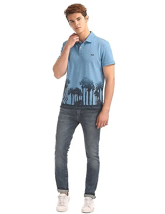 GAP Men Blue Printed Polo