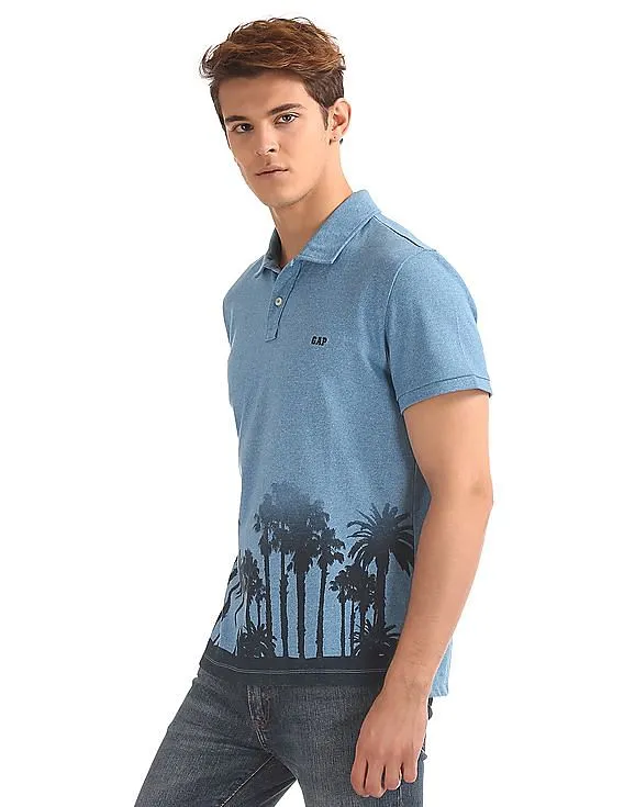 GAP Men Blue Printed Polo