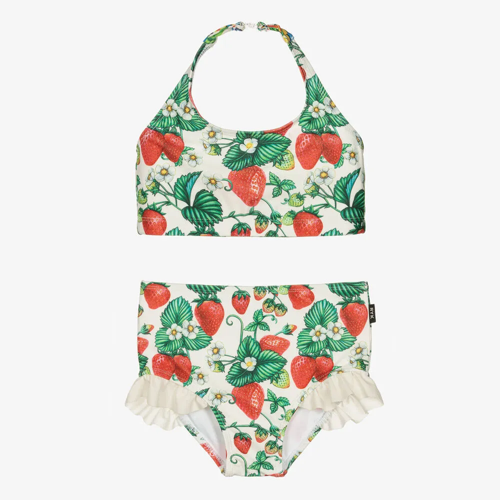 Girls Ivory Strawberry Print Bikini