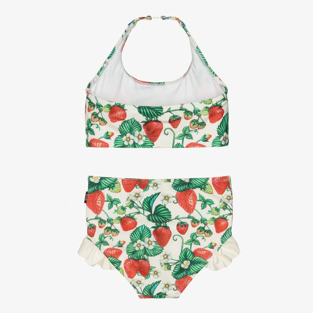 Girls Ivory Strawberry Print Bikini