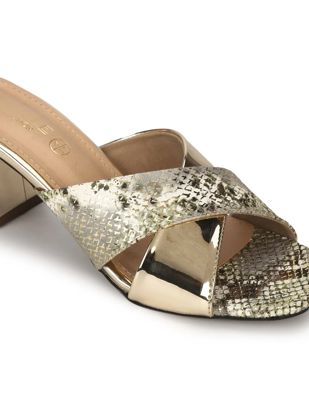 Gold PU Snake Pattern Crossover Mules