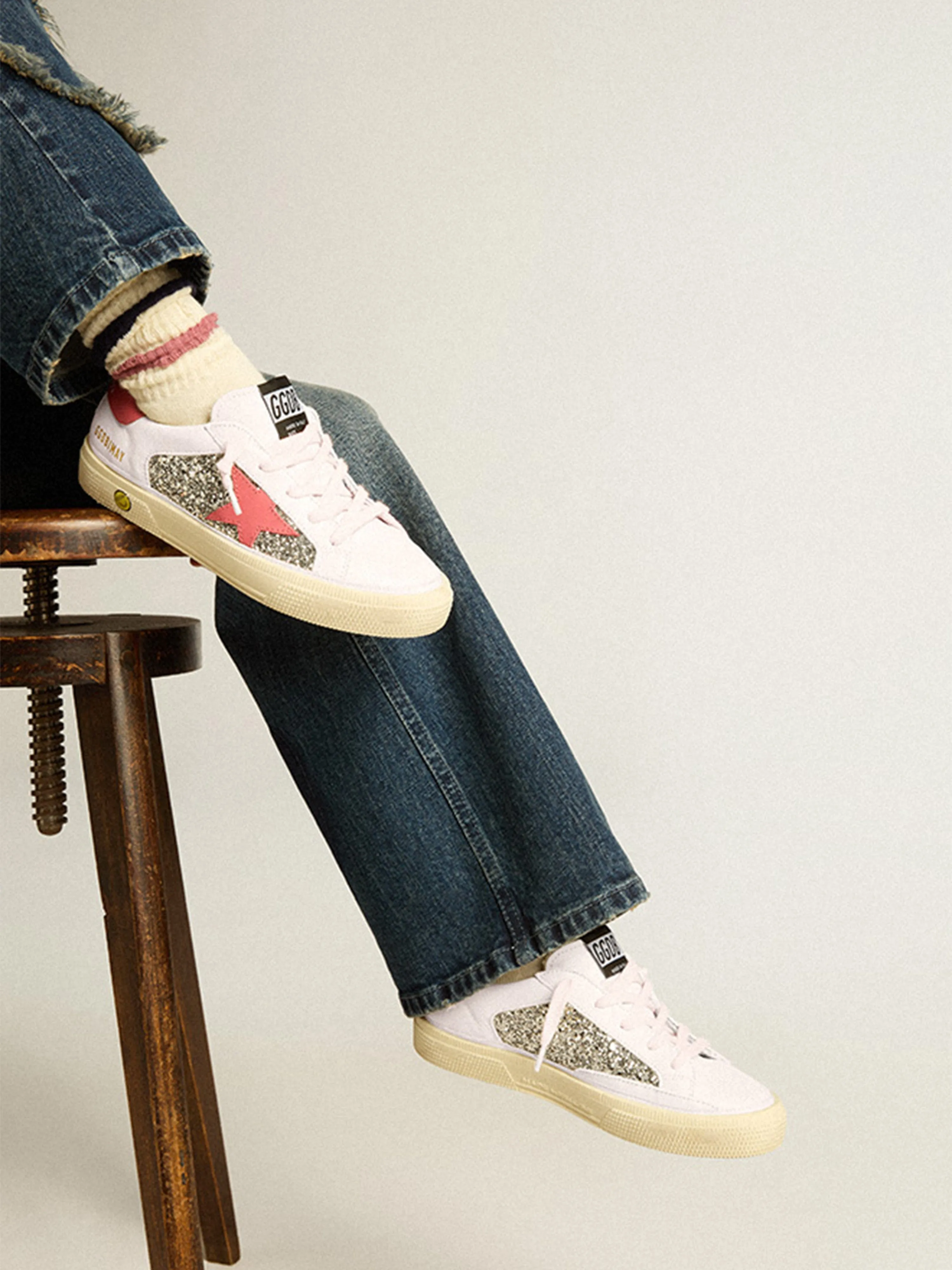 Golden Goose Girls Glitter and Leather Star May Trainers in Multicolou