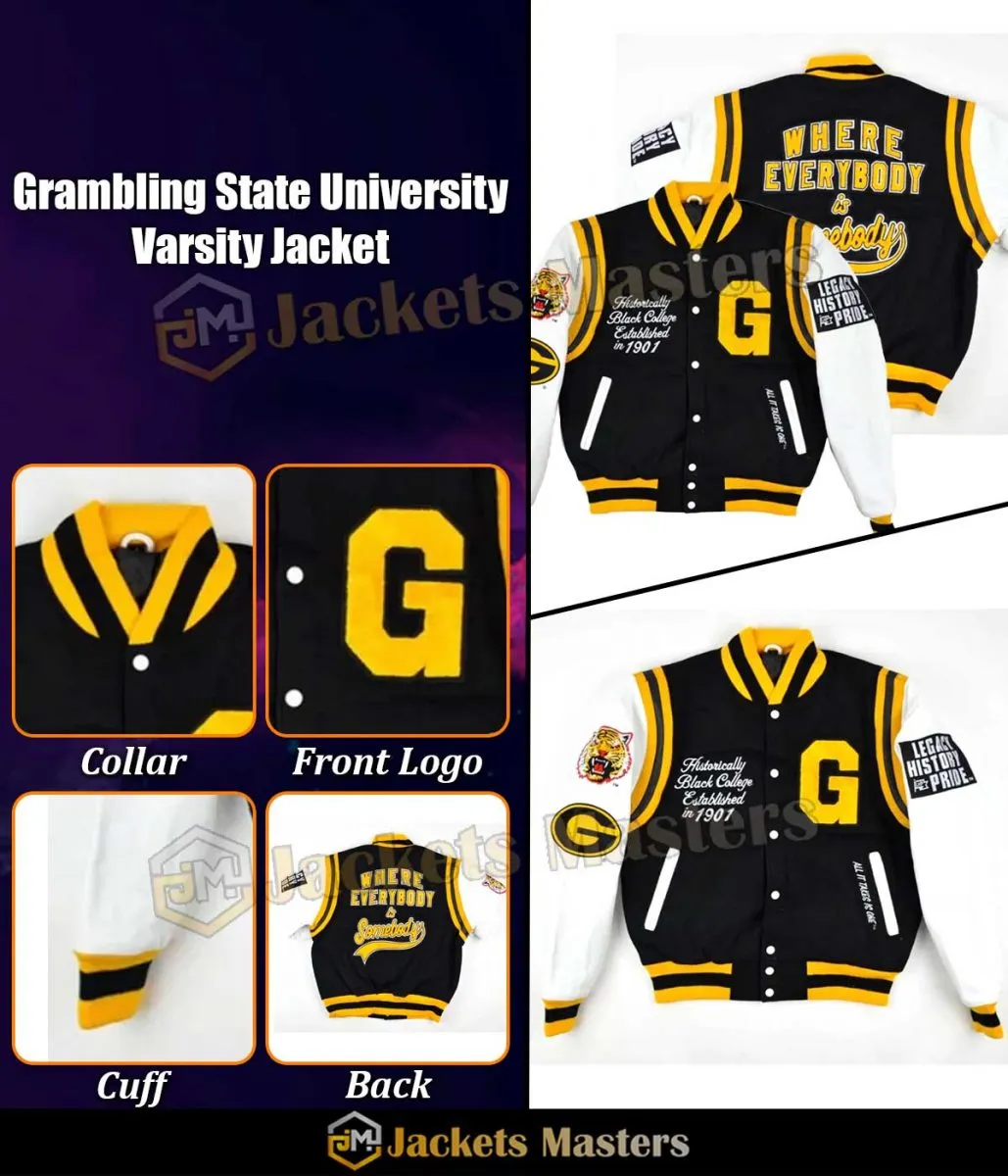 Grambling State University Motto 2.0 Varsity Black and White Jacket