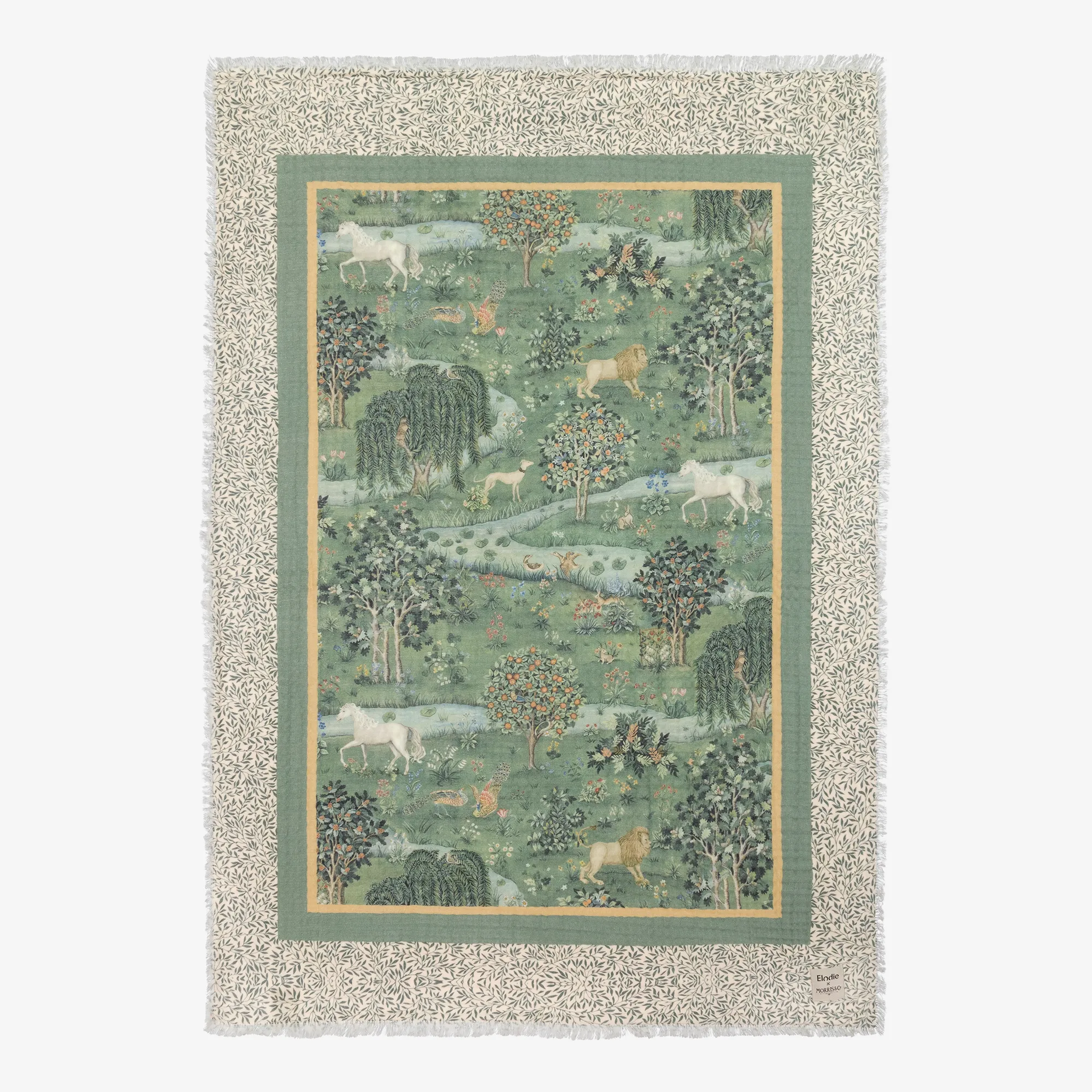 Green Cotton Muslin William Morris Blanket (100cm)