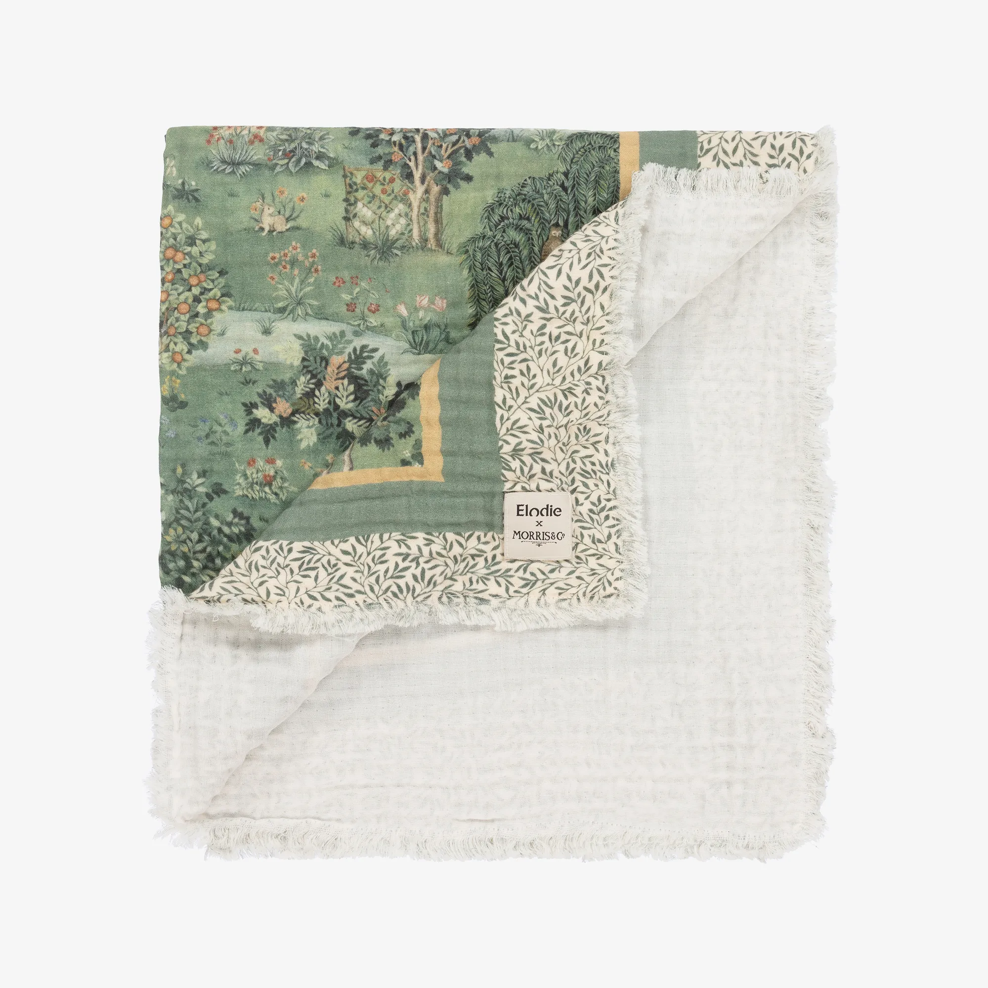 Green Cotton Muslin William Morris Blanket (100cm)