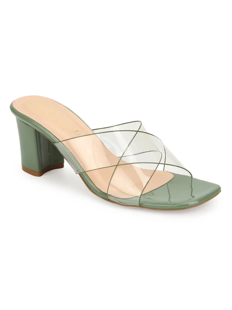 Green Patent Perspex Clear Strap Mules