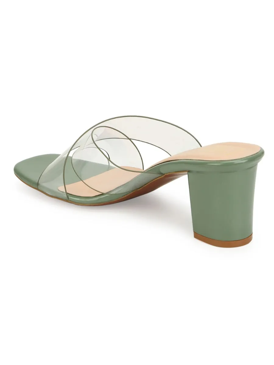 Green Patent Perspex Clear Strap Mules