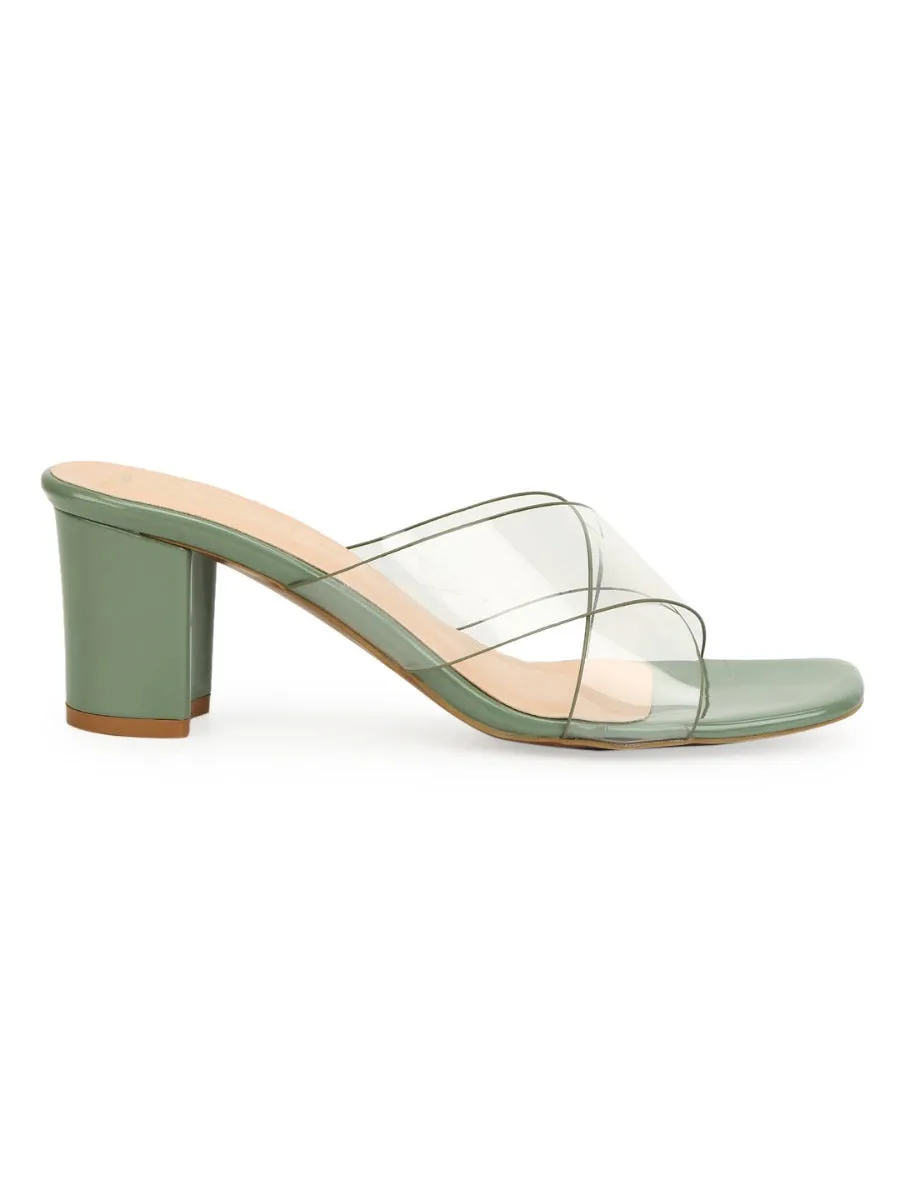 Green Patent Perspex Clear Strap Mules