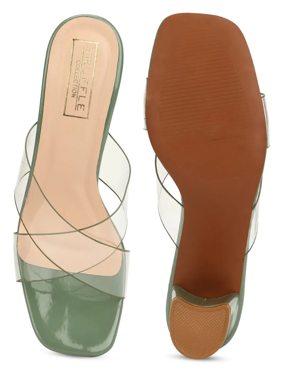 Green Patent Perspex Clear Strap Mules