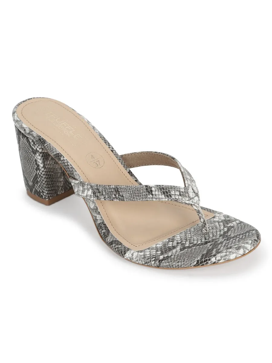 Grey Snake PU Slip On High Heel Mules