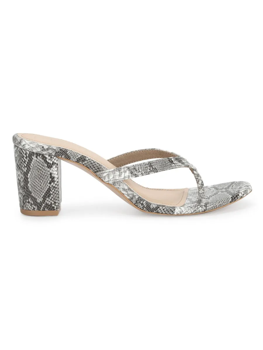 Grey Snake PU Slip On High Heel Mules