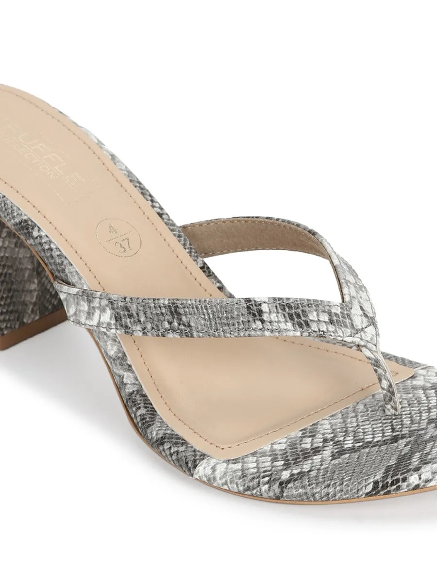 Grey Snake PU Slip On High Heel Mules