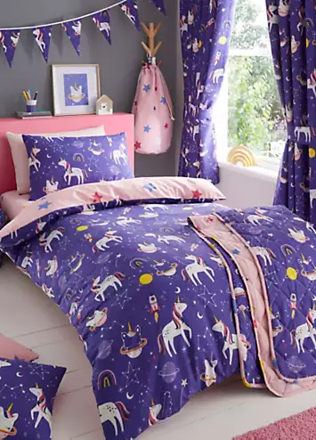 Happy Linen Co. Space Unicorn Glow in the Dark Reversible Duvet Cover Set | Kaleidoscope