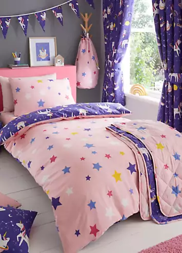 Happy Linen Co. Space Unicorn Glow in the Dark Reversible Duvet Cover Set | Kaleidoscope