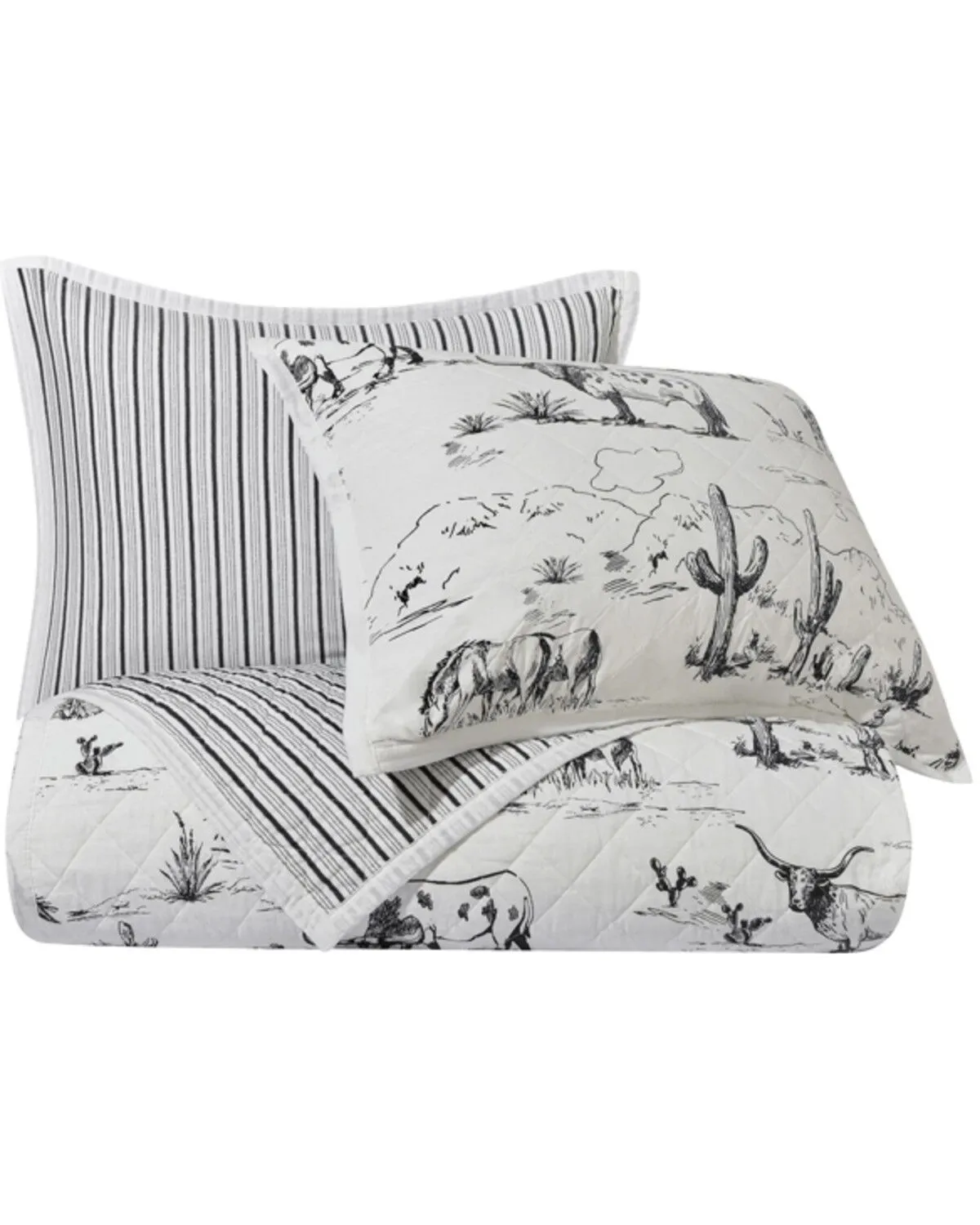 HiEnd Accents Black Ranch Life Western Toile Reversible 3-Piece Full/Queen Quilt Set