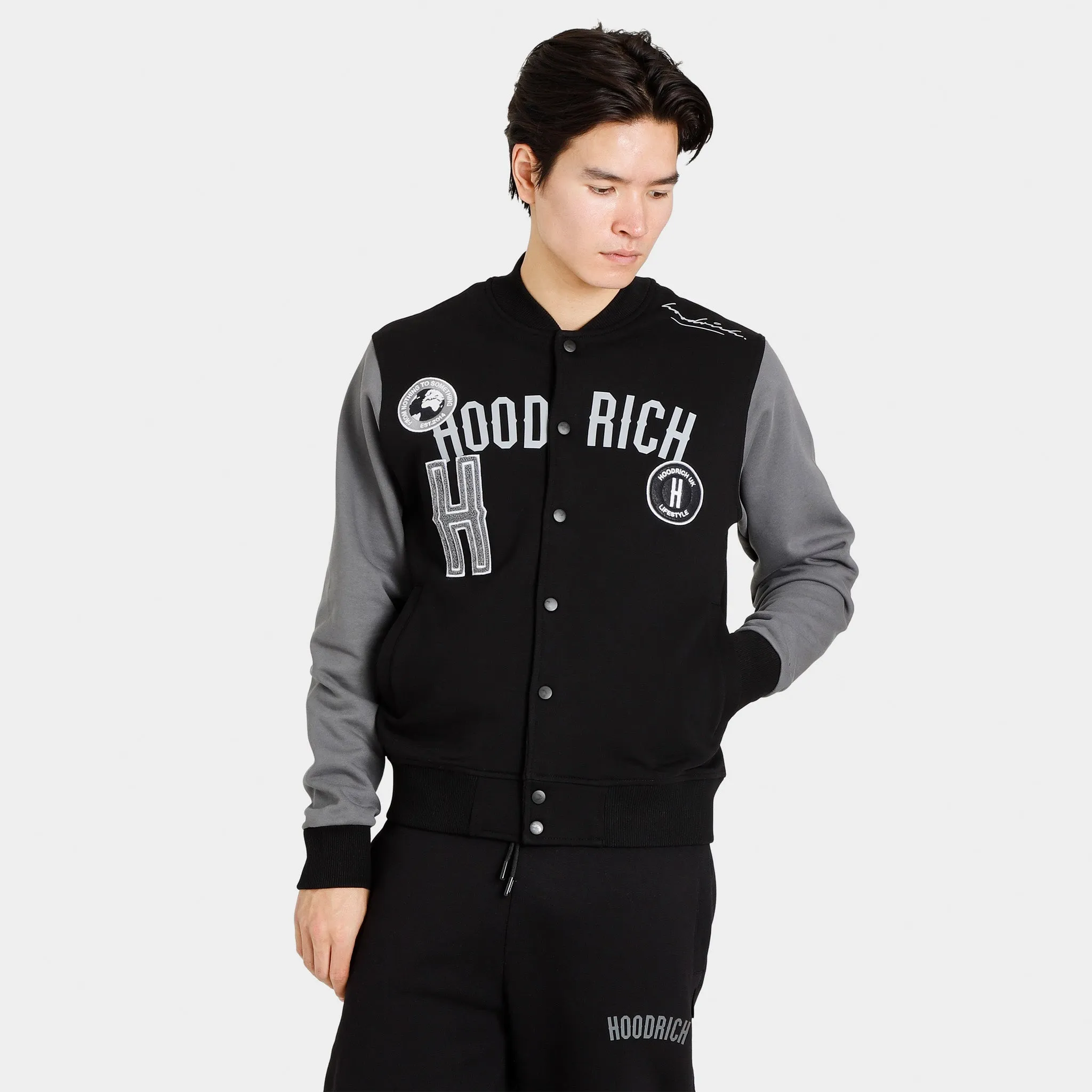 Hoodrich OG Pacific Varsity Bomber Jacket Black / Iron Gate - White