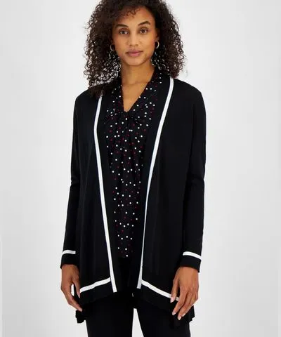 Kasper Women's Contrast-Trim Open-Front Cardigan