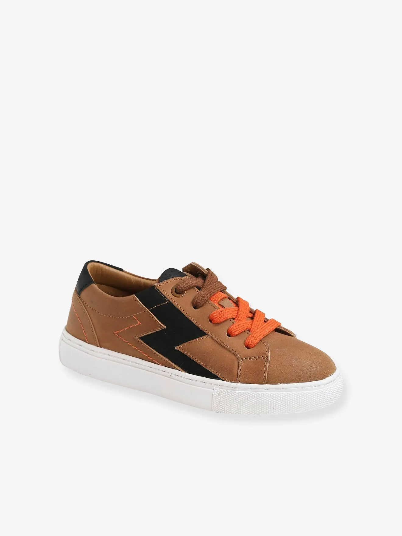 Leather Trainers with Laces & Zip, for Boys - brown