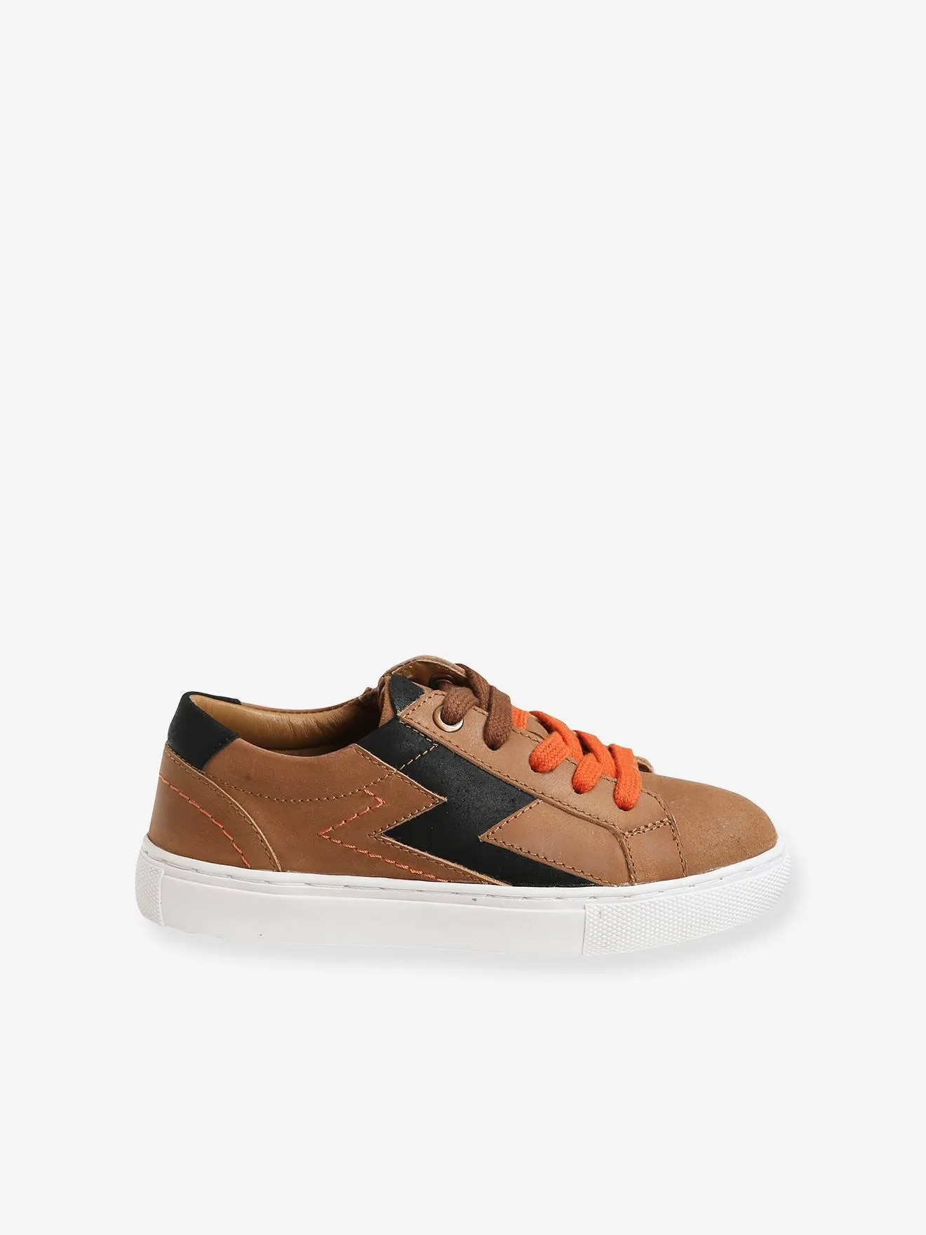 Leather Trainers with Laces & Zip, for Boys - brown