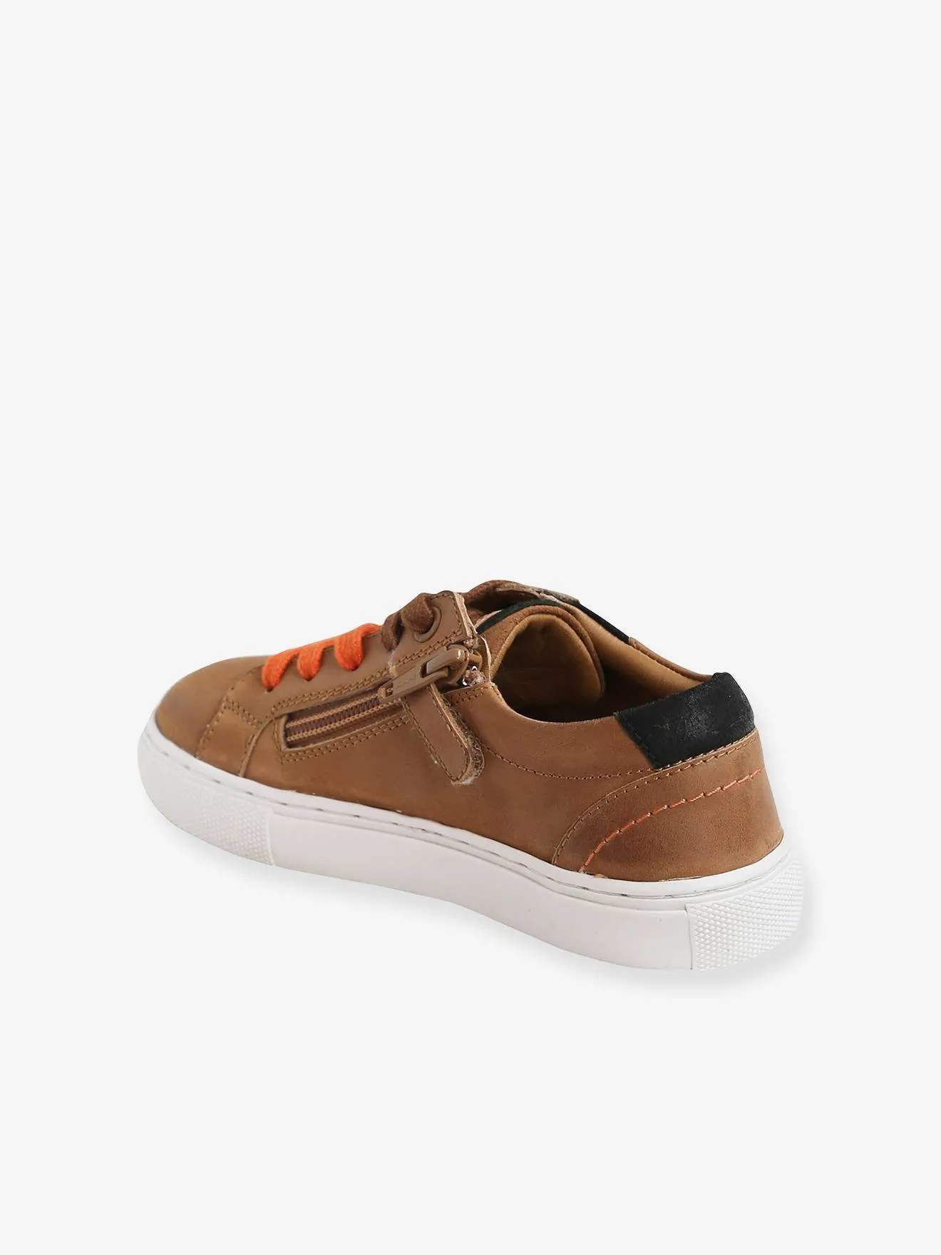 Leather Trainers with Laces & Zip, for Boys - brown