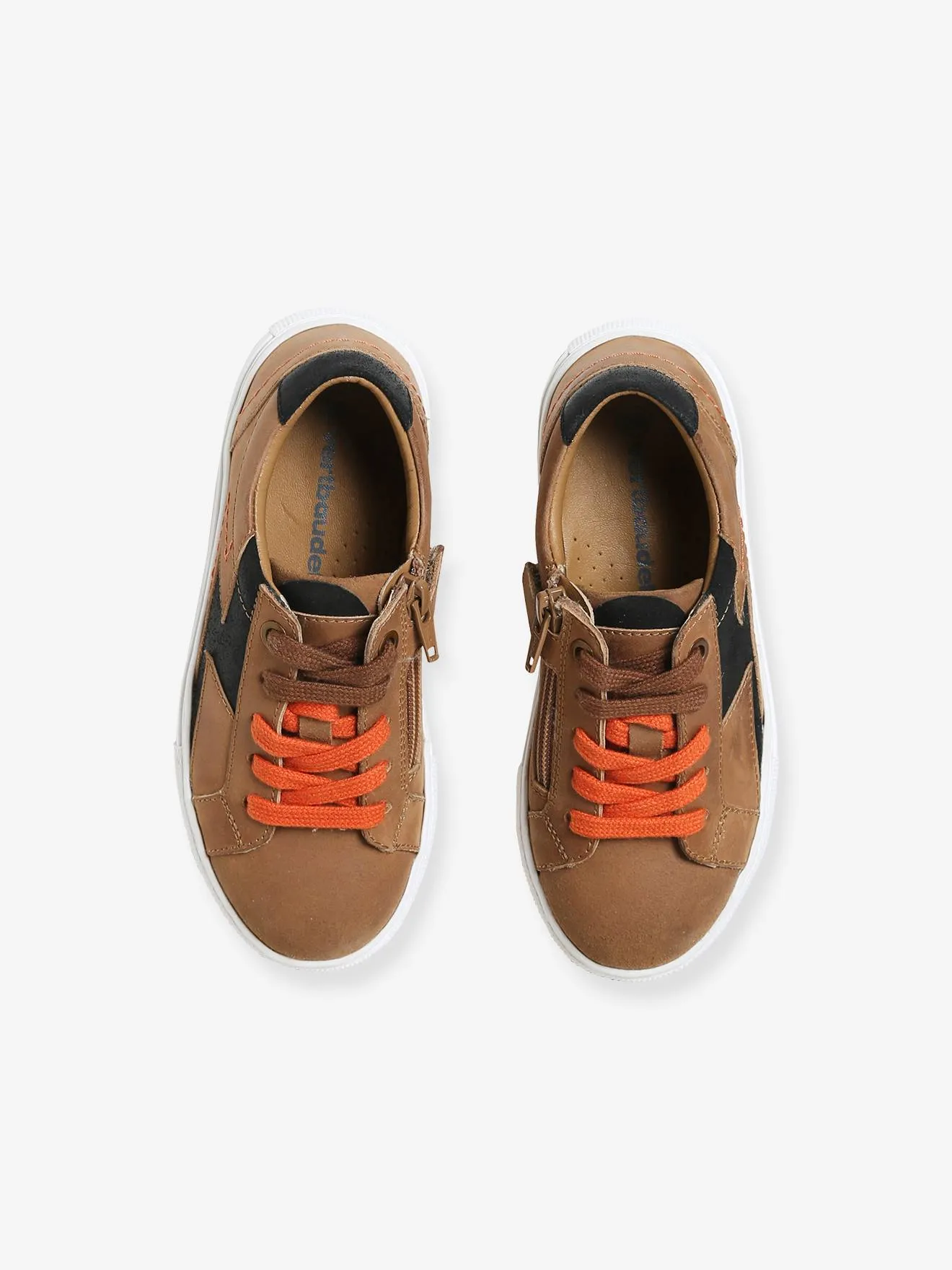 Leather Trainers with Laces & Zip, for Boys - brown