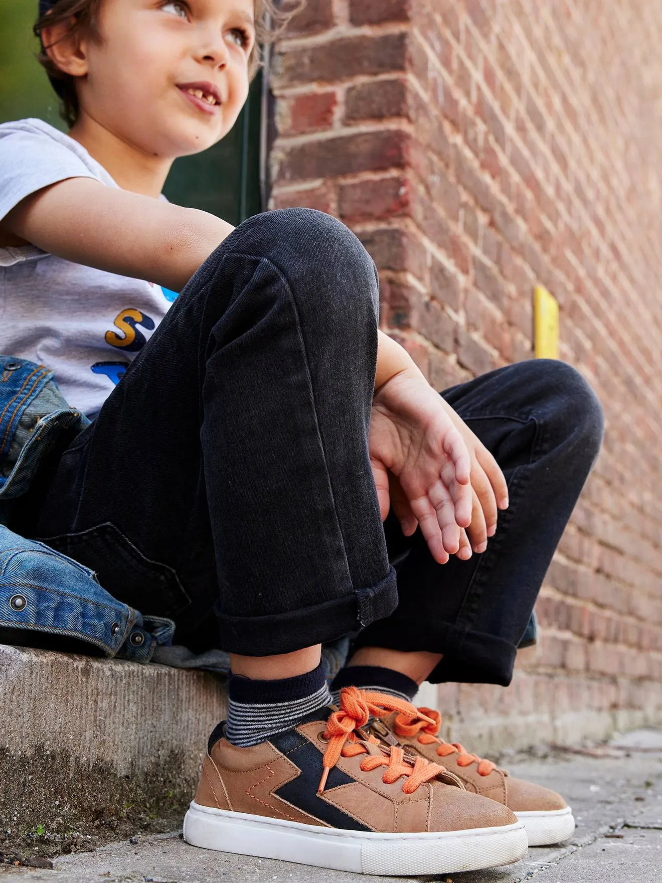 Leather Trainers with Laces & Zip, for Boys - brown