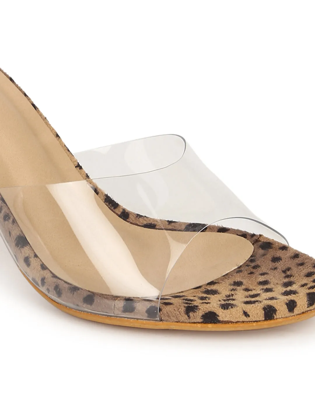 Leopard Pattern Suede Perspex Clear Slim Block Mules (TC-SLC-A1-LEO)