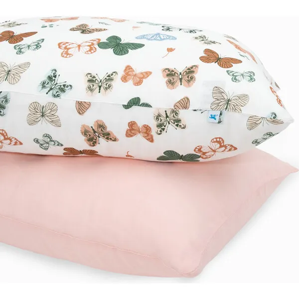 Little Unicorn Cotton Muslin Pillowcase, Butterflies (Pack Of 2)