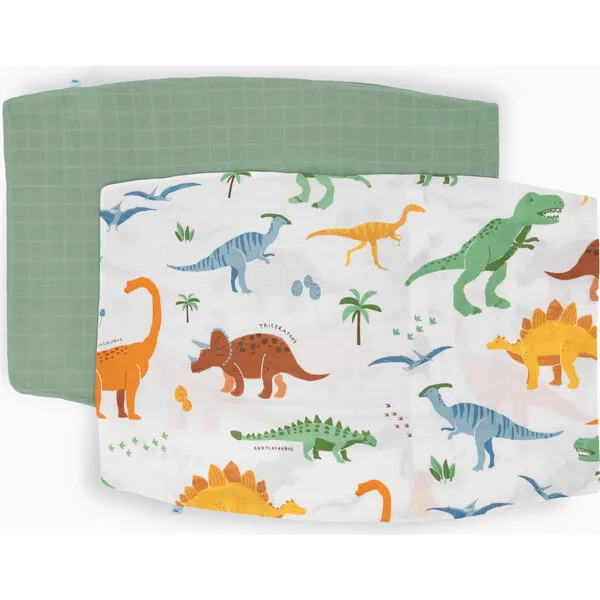 Little Unicorn Cotton Muslin Pillowcase, Dino Names (Pack Of 2)