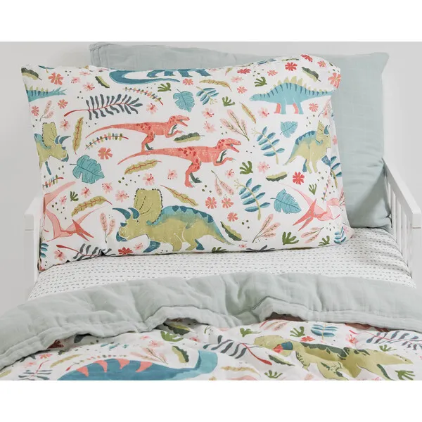 Little Unicorn Cotton Muslin Pillowcase, Pink Dinos (Pack Of 2)