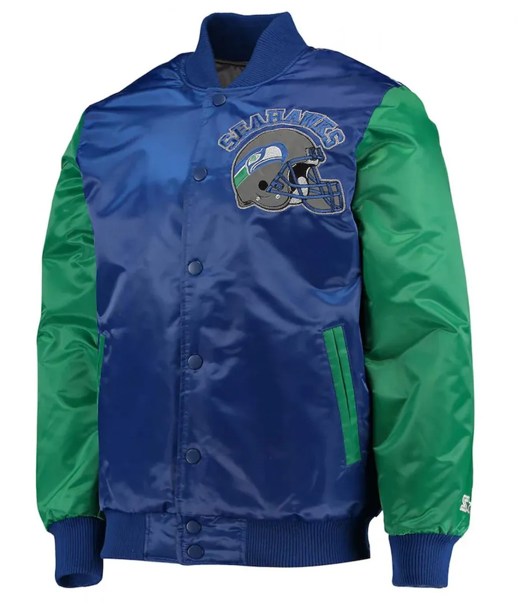 Locker Room Seattle Seahawks Throwback Navy and Neon Green Satin Jacket