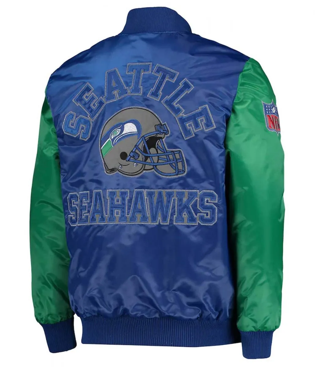 Locker Room Seattle Seahawks Throwback Navy and Neon Green Satin Jacket