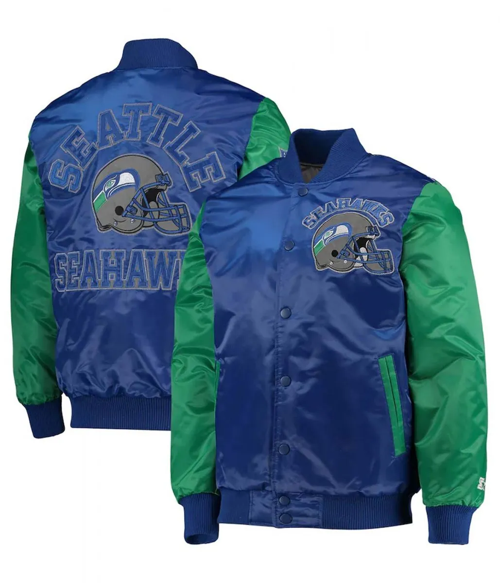 Locker Room Seattle Seahawks Throwback Navy and Neon Green Satin Jacket