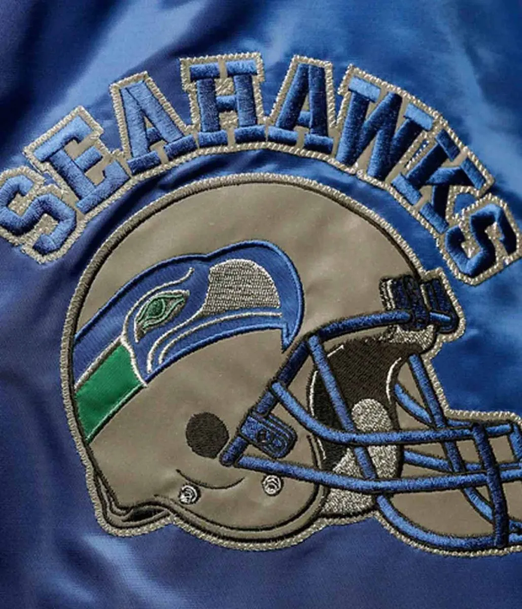 Locker Room Seattle Seahawks Throwback Navy and Neon Green Satin Jacket