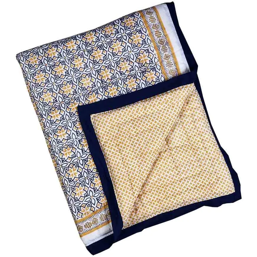 Malabar Baby Block-Printed Cotton Crib Quilt, Seminyak Blue