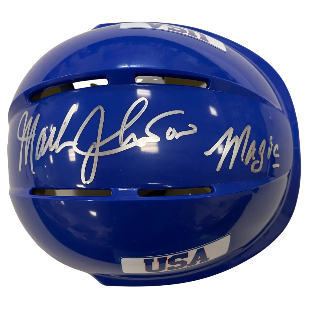 Mark Johnson Autographed Royal Blue Mini Helmet Magic (#1/10)