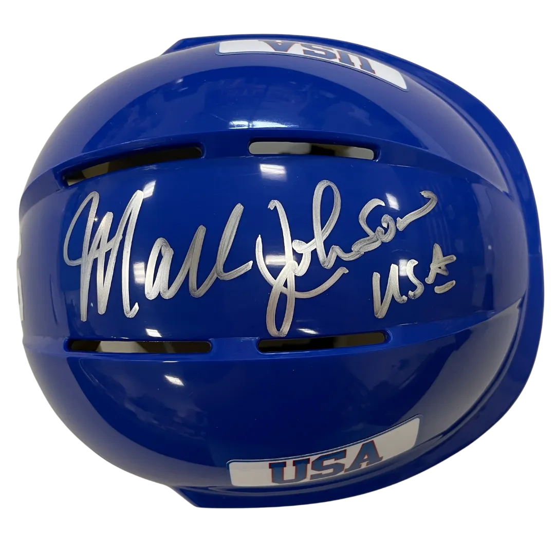 Mark Johnson Autographed Royal Blue Mini Helmet USA (#1/10)